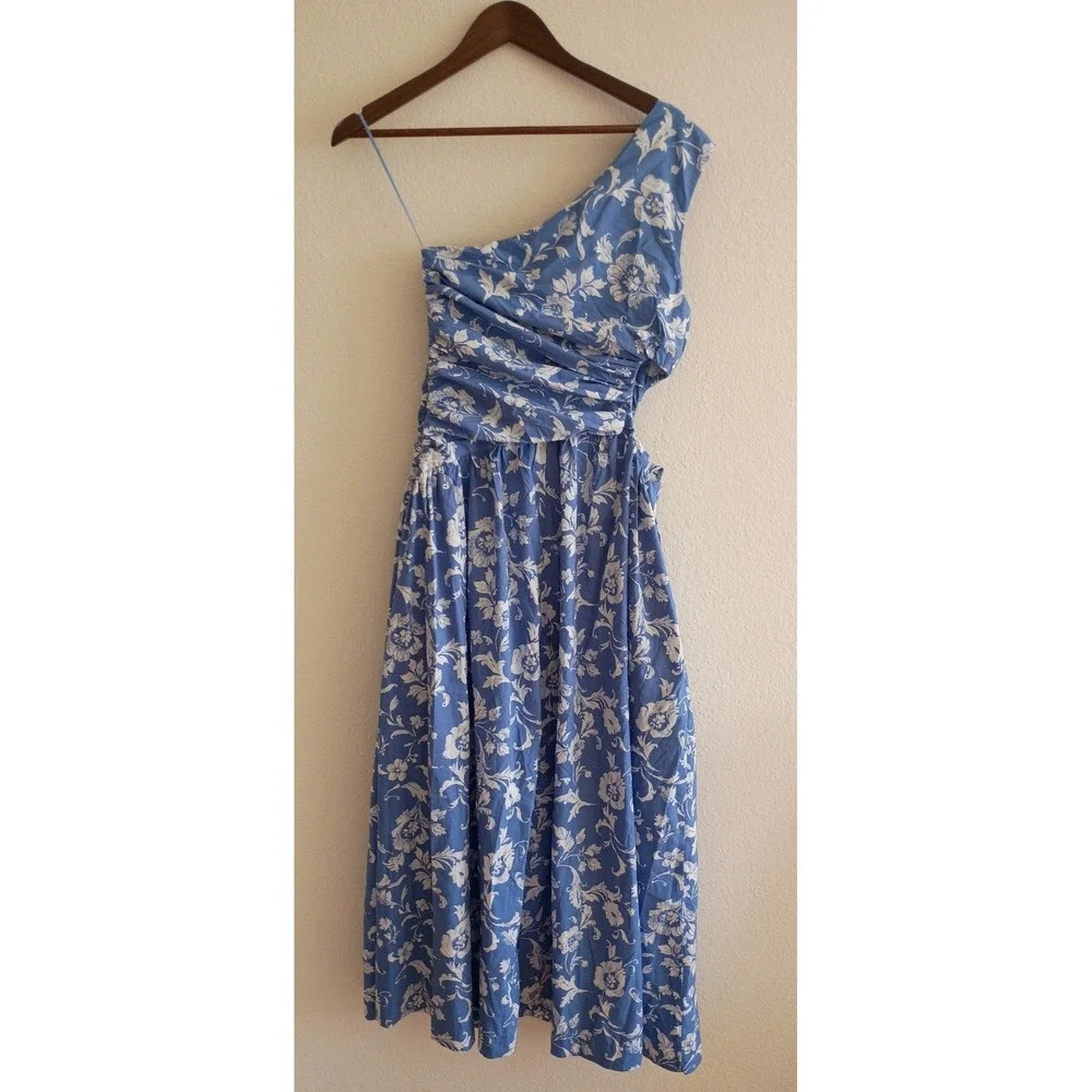 NWOT Abercrombie & Fitch Blue Floral One Shoulder Cutout Maxi Dress SP Pockets